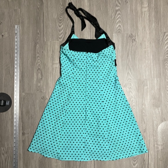 Ruby Rox Teal Black Polka Dot Halter Pin Up Dress - Picture 3 of 7